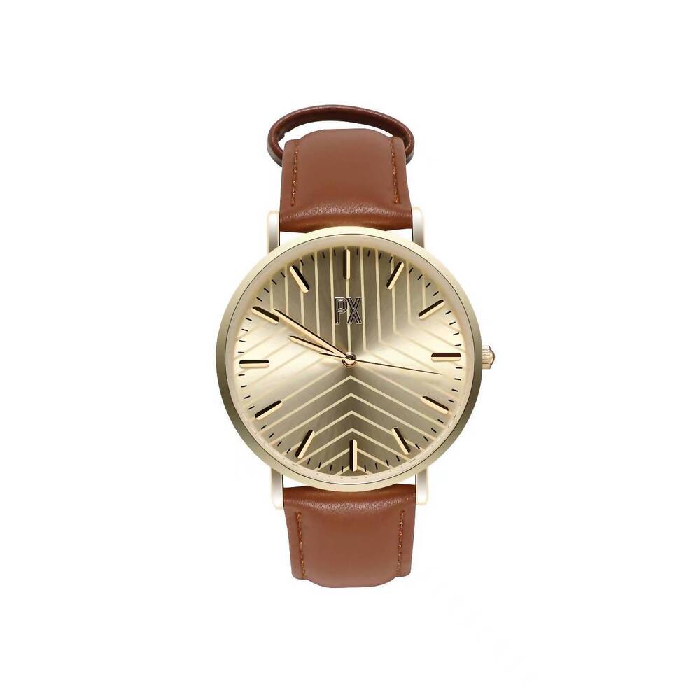 NEW PX men's terry leather strap watch in cognac